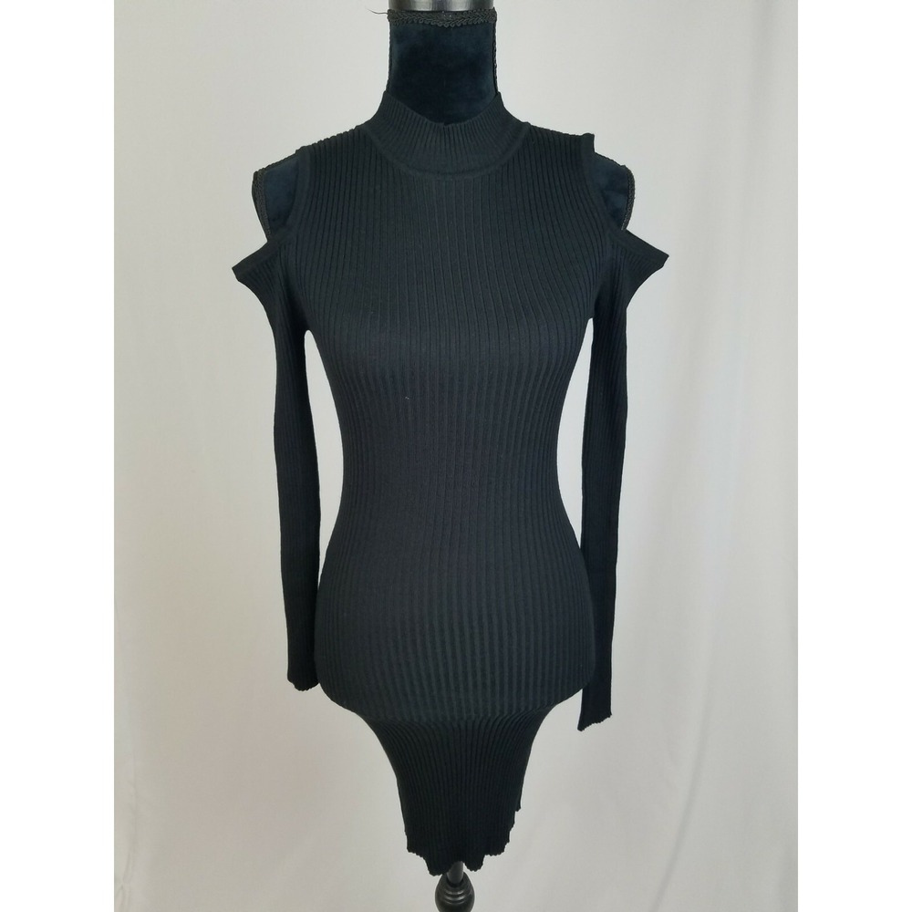 Planet Gold juniors M black cold shoulder mini sweater‎ dress prom goth sexy